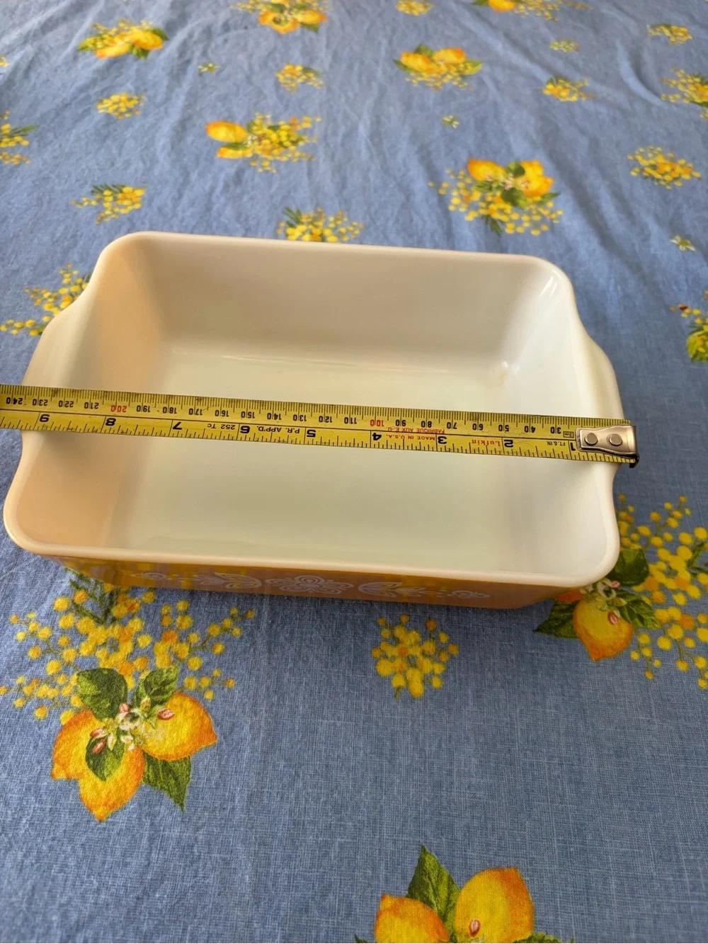 Pyrex Yellow Floral Casserole Dish with White Interior vintage